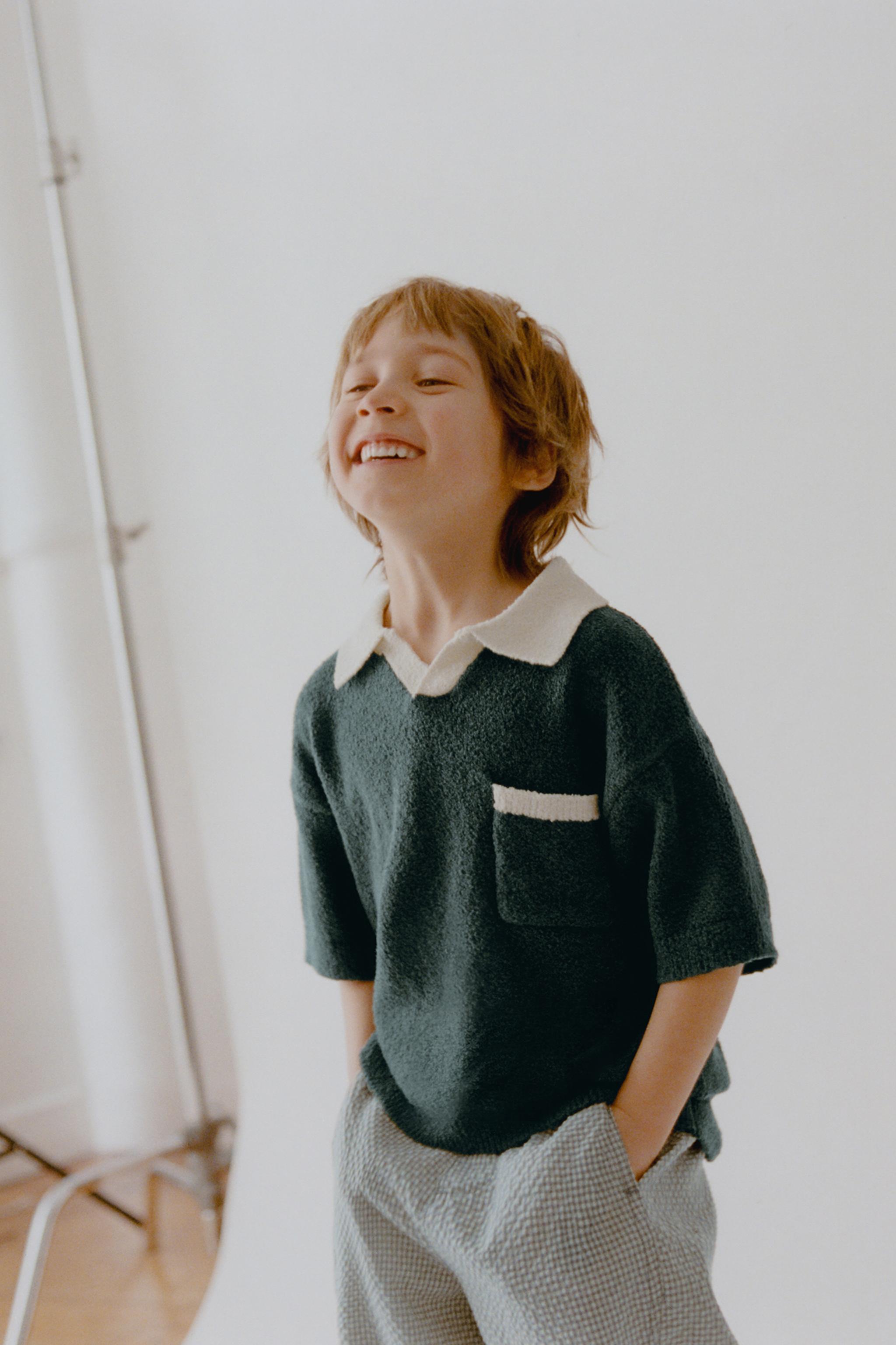 CONTRAST COLLAR KNIT POLO SHIRT